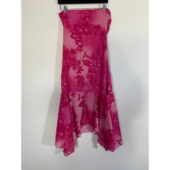 Wrapper Dresses & Skirts - Wrapper Vintage Pink Floral Strapless Ruched Handkerchief Hem Midi Dress Large